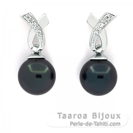 Boucles d\'Oreilles en Argent et 2 Perles de Tahiti 1 Ronde & 1 Semi-Ronde C 7.8 mm