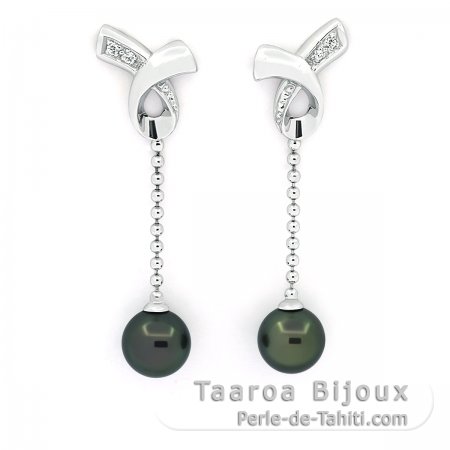 Boucles d\'oreilles en Argent et 2 Perles de Tahiti Rondes C 7.8 mm