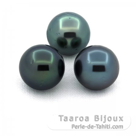 Lot de 3 Perles de Tahiti Rondes D de 9.5 mm