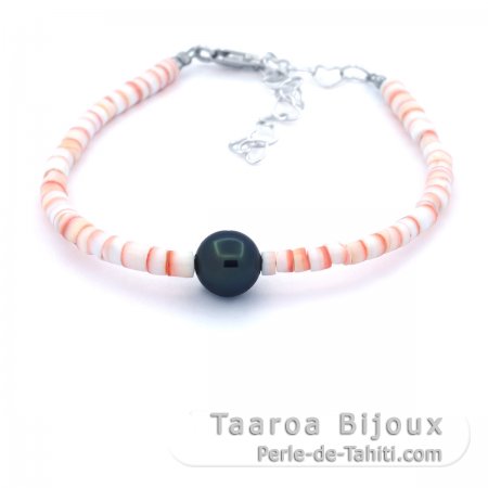 Bracelet en Coquillage et 1 Perle de Tahiti Ronde C/D 8 mm