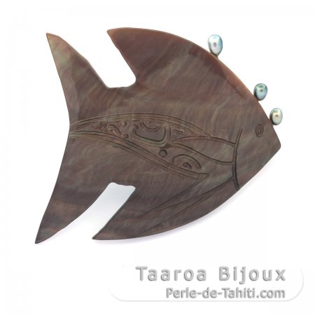 Broche en Nacre de Tahiti et 3 Keishis