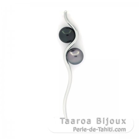Pendentif en Argent et 2 Perles de Tahiti Rondes C 7.6 et 8 mm