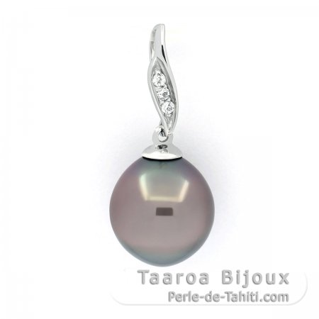 Pendentif en Argent et 1 Perle de Tahiti Semi-Baroque B/C 9.6 mm