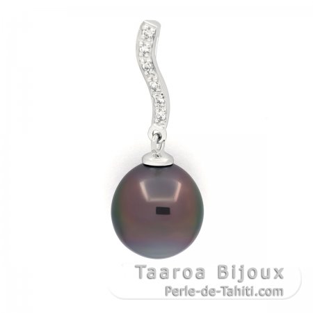 Pendentif en Argent et 1 Perle de Tahiti Semi-Baroque C 10 mm