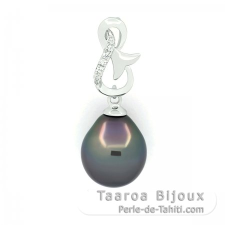 Pendentif en Argent et 1 Perle de Tahiti Semi-Baroque B 9.5 mm