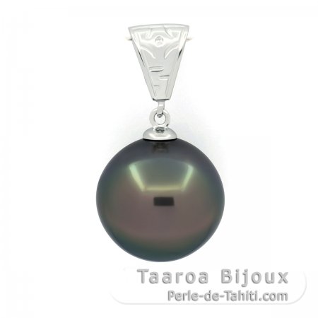 Pendentif en Argent et 1 Perle de Tahiti Semi-Baroque C 14.6 mm