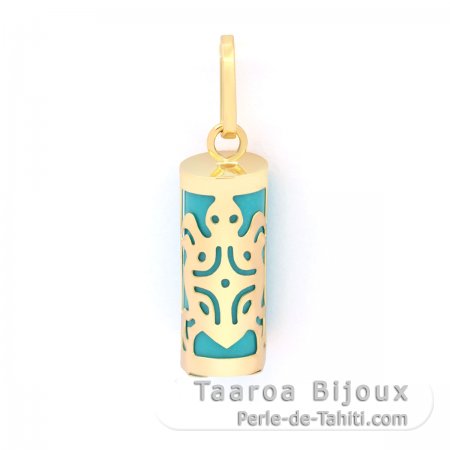 Pendentif en Or 18K et Turquoise - 12 mm - Tortue