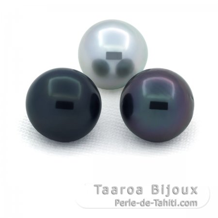 Lot de 3 Perles de Tahiti Semi-Baroques C/D de 10  10.2 mm