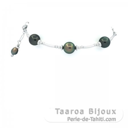 Bracelet en Argent et 3 Perle de Tahiti Ronde C de 7.6  7.8 mm