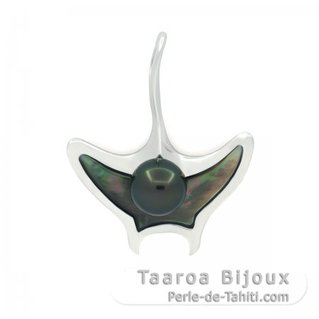 Pendentif en Argent et 1 Perle de Tahiti Ronde C 7.5 mm