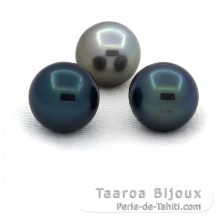 Lot de 3 Perles de Tahiti Rondes D de 9.5  9.7 mm