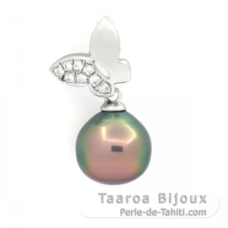 Pendentif en Argent et 1 Perle de Tahiti Semi-Baroque B/C 9.5 mm