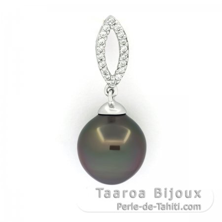 Pendentif en Argent et 1 Perle de Tahiti Semi-Baroque C 11.2 mm