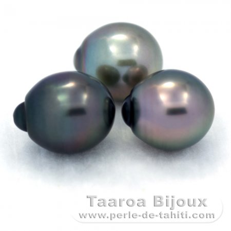 Lot de 3 Perles de Tahiti Semi-Baroques A de 10.5 à 10.7 mm