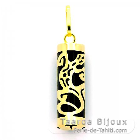 Pendentif en Or 18K et Agate Noire - 17 mm - Margouillat