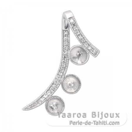 Pendentif en Argent Rhodi pour 3 Perles de 6  10 mm