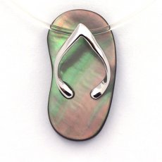 Pendentif Sandale en Nacre de Tahiti et Argent .925 Rhodi