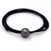 Collier en Coton wax et 1 Perle de Tahiti Ronde C 11.7 mm