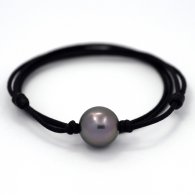 Collier en Coton wax et 1 Perle de Tahiti Ronde C 13.6 mm