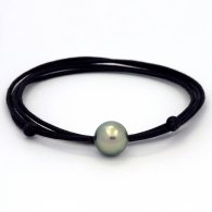 Collier en Coton wax et 1 Perle de Tahiti Ronde C 11.6 mm