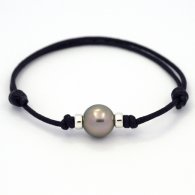 Bracelet en Coton Wax et 1 Perle de Tahiti Ronde C 10.6 mm