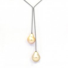 Collier en Argent et 2 Perles d'Australie Semi-Baroques C 13.9 mm