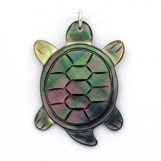 Pendentif Tortue en nacre de Tahiti et Argent .925 Rhodi