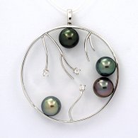 Pendentif en Argent et 4 Perles de Tahiti Rondes C 8.2  8.4 mm