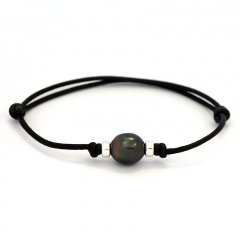 Bracelet en Coton Wax et 1 Perle de Tahiti Semi-Baroque B 9.8 mm