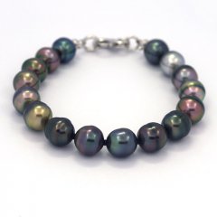Bracelet de 16 Perles de Tahiti Cercles C+ 8.9  9.4 mm et Argent .925