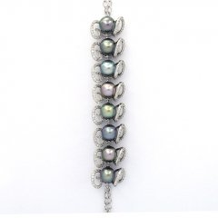 Bracelet en Argent et 8 Perles de Tahiti Semi-Baroques B  8.6  8.8 mm