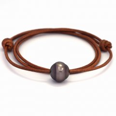Collier en Cuir et 1 Perle de Tahiti Cercle C 13.2 mm