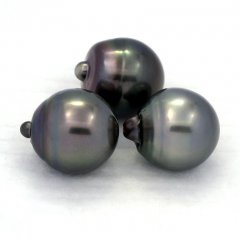 Lot de 3 Perles de Tahiti Semi-Baroques C de 12.5  12.8 mm