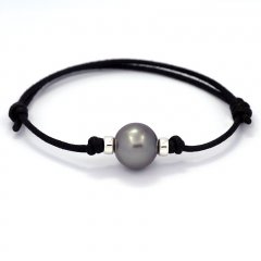 Bracelet en Coton Wax et 1 Perle de Tahiti Ronde C 12.2 mm