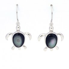 Boucles d'oreilles Tortues en Nacre de Tahiti et Argent .925 Rhodi