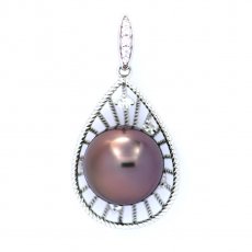 Pendentif en Argent et 1 Perle de Tahiti Semi-Ronde C 12 mm