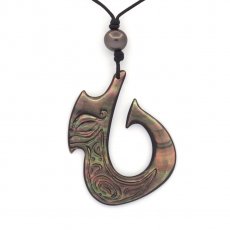 Collier en Cuir, Nacre et 1 Perle de Tahiti Semi-Ronde C 8.5 mm