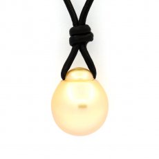 Collier en Cuir et 1 Perle d'Australie Semi-Baroque C 13.3 mm