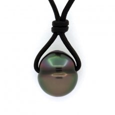 Collier en Cuir et 1 Perle de Tahiti Cercle B 10.9 mm