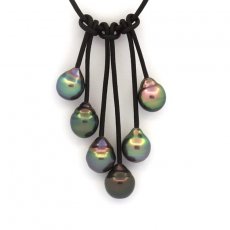 Collier en Cuir et 6 Perles de Tahiti Cercles B/C 8.5  9.2 mm