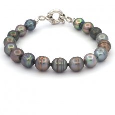 Bracelet de 17 Perles de Tahiti Cercles B/C 8.2  9.3 mm et Argent .925