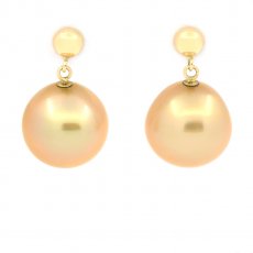 Boucles d'oreilles en Or 18K et 2 Perles d'Australie Semi-Baroques B 11.6 mm