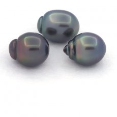 Lot de 3 Perles de Tahiti Semi-Baroques B de 10.5  10.7 mm