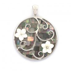 Pendentif en Nacre de Tahiti, Nacre blanche et Argent rhodi .925