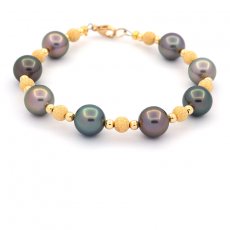 Bracelet de 8 Perles de Tahiti Rondes B 9.1  9.4 mm et Or 18K