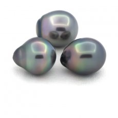 Lot de 3 Perles de Tahiti Semi-Baroques B de 11.1  11.3 mm