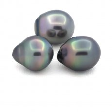 Lot de 3 Perles de Tahiti Semi-Baroques B de 11.1  11.3 mm