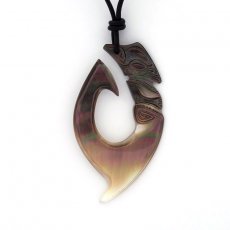 Pendentif en nacre de Tahiti et Collier en cuir