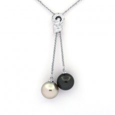 Collier en Argent et 2 Perles de Tahiti Rondes C 11.6 et 11.9 mm