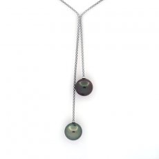 Collier en Argent et 2 Perles de Tahiti Rondes C 12.4 et 12.6 mm